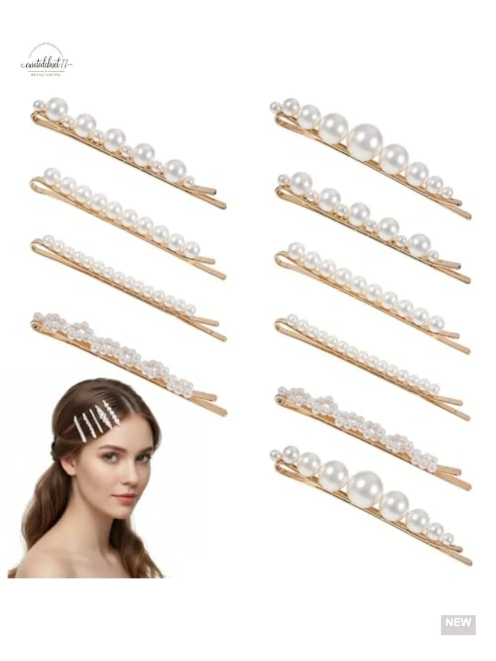 10 Pearl Hair Clips, Gold Barrettes for Women Wedding Decorative Clips